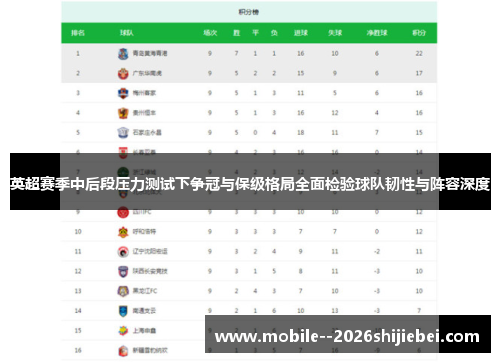 英超赛季中后段压力测试下争冠与保级格局全面检验球队韧性与阵容深度
