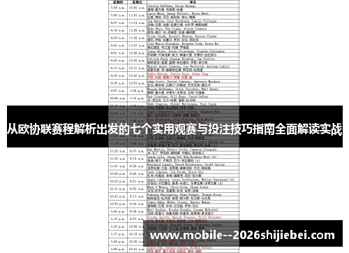 从欧协联赛程解析出发的七个实用观赛与投注技巧指南全面解读实战